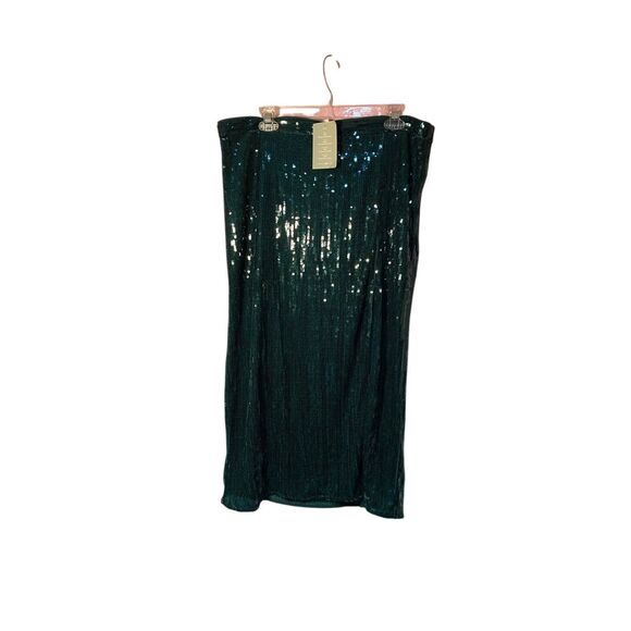 NWT H&M women’s green sequin front slit midi skirt, size 16 - Picture 1 of 5